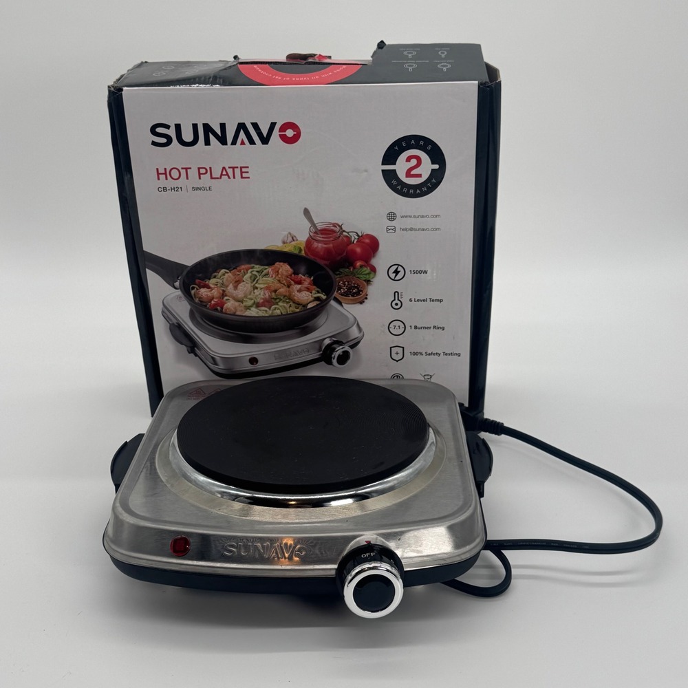 Sunavo CB-H21 Single Burner Electric Hot Plate 1500W Stainless Steel Portable